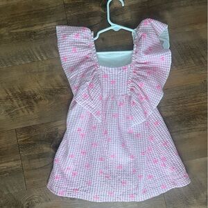 Zara Pink Ruffle Smocked Dress with Floral Dot Print